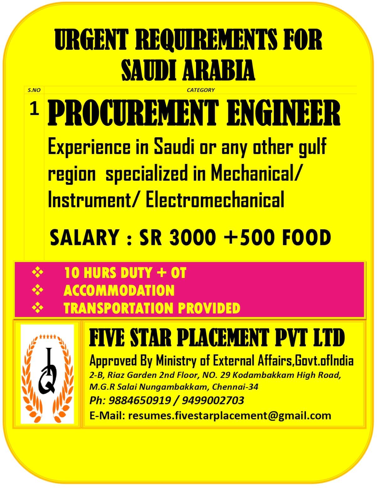 URGENT REQUIREMENT FOR SAUDI ARABIA