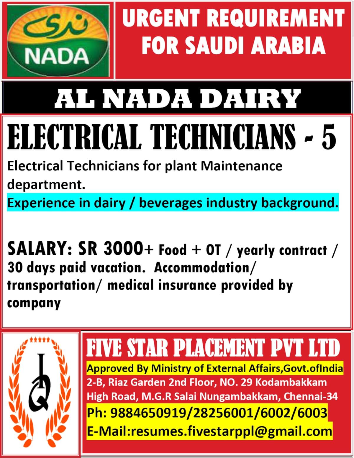 URGENT REQUIREMENT FOR SAUDI ARABIA