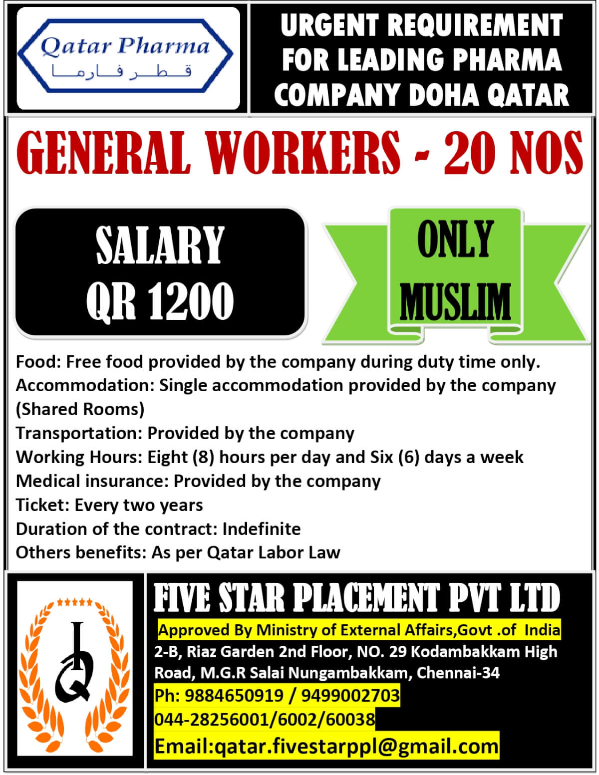 URGENT REQUIREMENT FOR LEADING PHARMA COMPANY DOHA QATAR