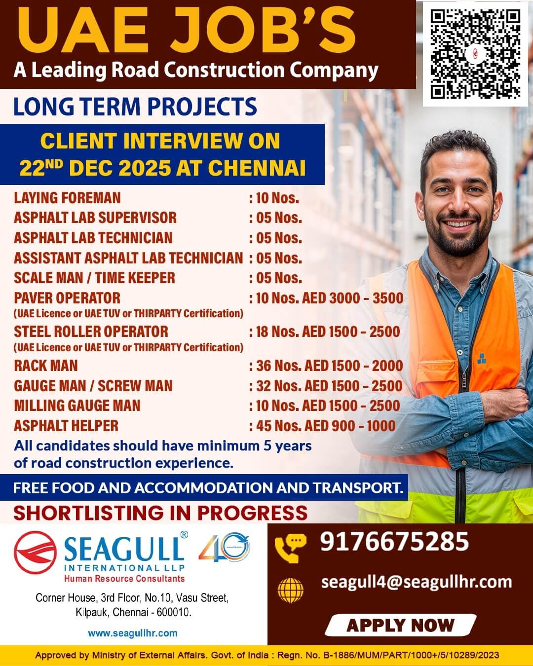 ROAD & ASPHALT REQUIREMENTS FOR  ABU DHABI - UAE CLIENT INTERVIEW ON 22-12-2025 AT CHENNAI