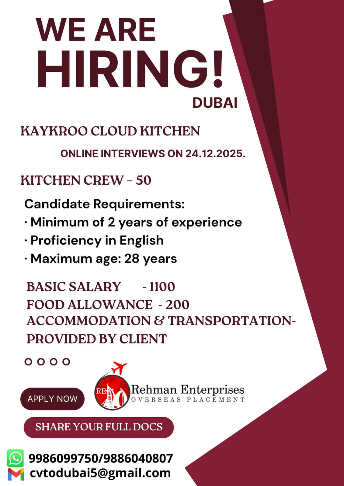 HIRING FOR KAYROO CLOUD KITCHEN IN DUBAI-ONLINE INTERVIEW-24-12-2025