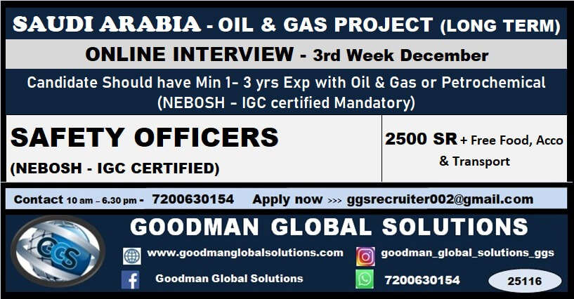 SAUDI ARABIA - OIL & GAS PROJECT ( LONG TERM )  ONLINE INTERVIEW - 4th Week December