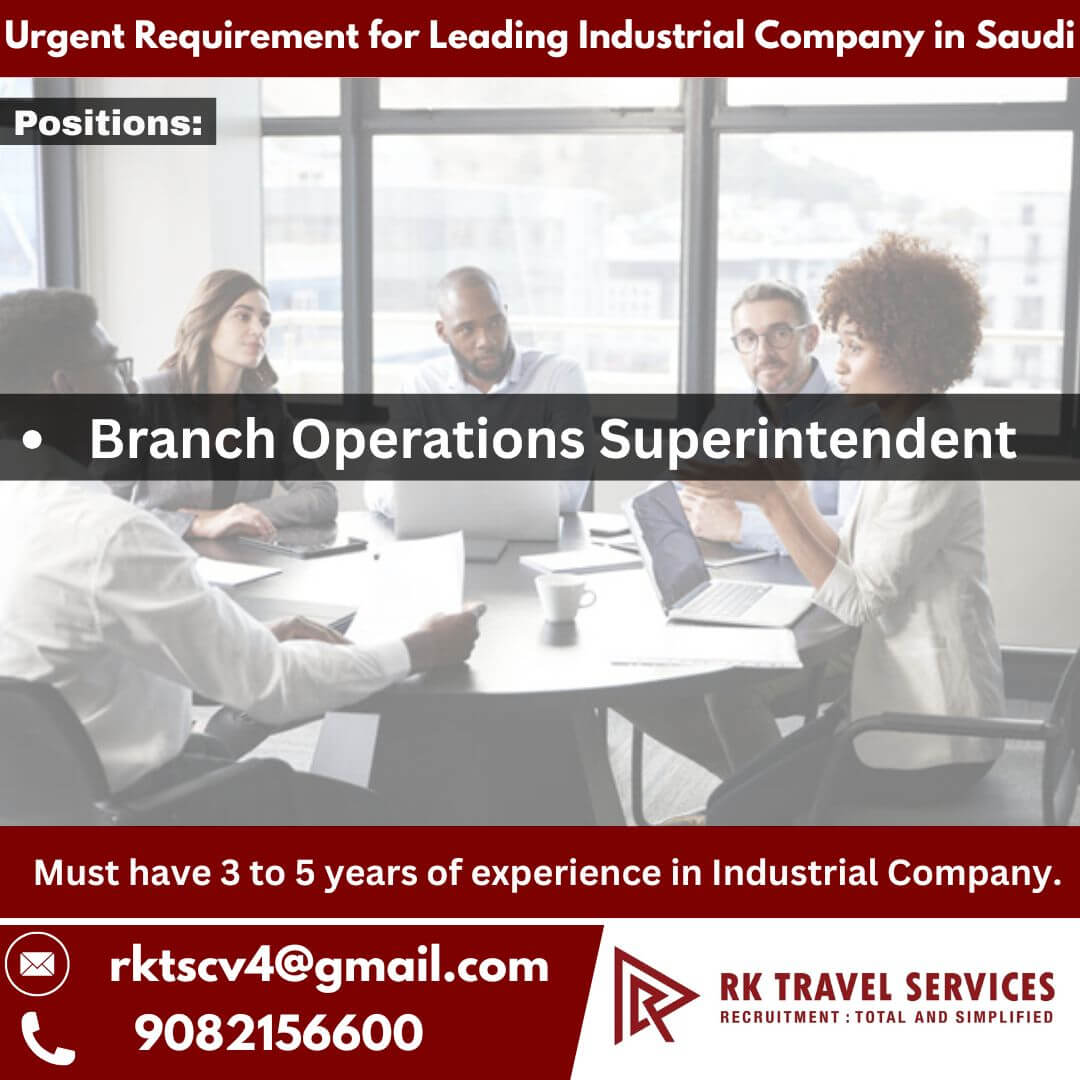 Urgent Requirement for Leading Industrial Company in Saudi