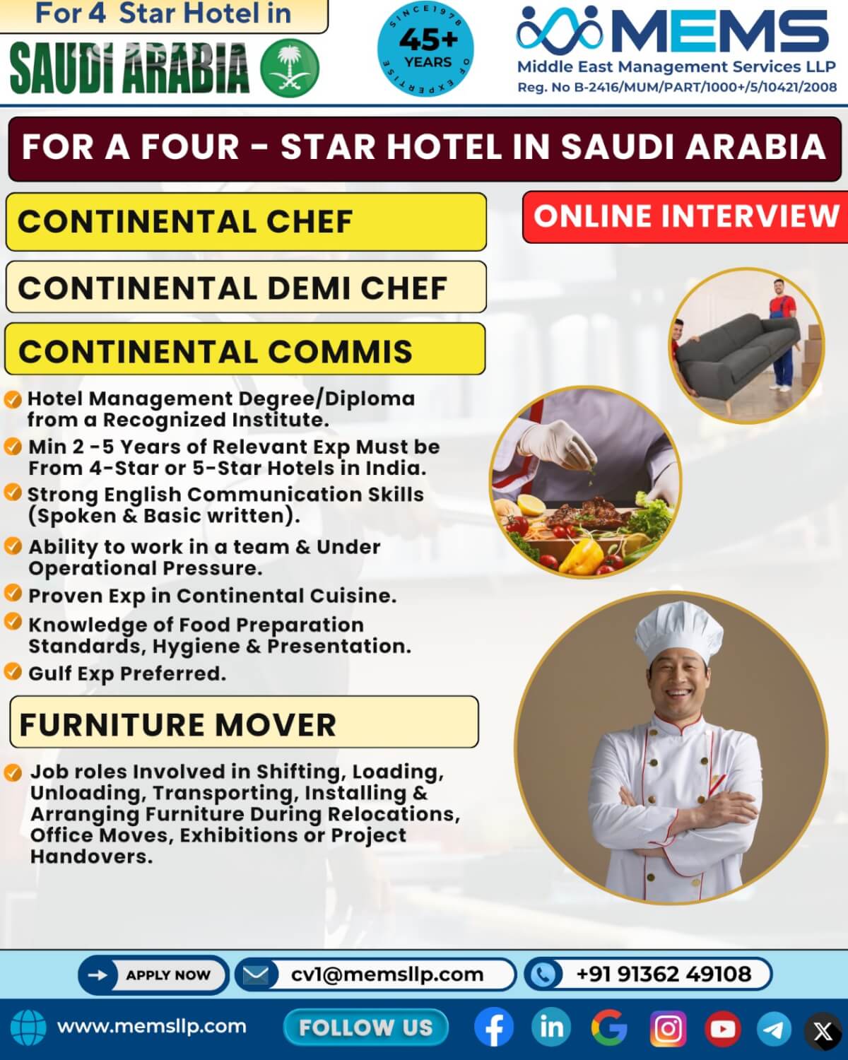 NOW HIRING FOR A 4 STAR HOTEL IN SAUDI ARABIA