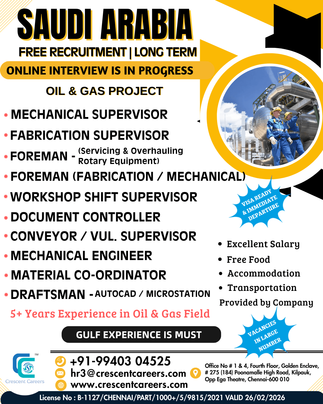 FREE RECRUITMENT - MECHANICAL ENGINEER/SUPERVISOR