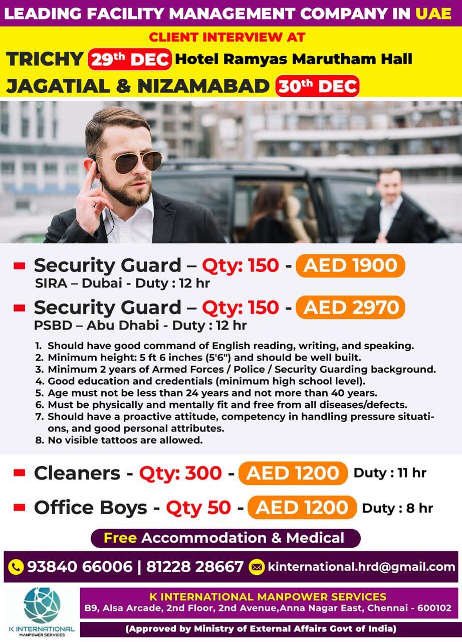 URGENT REQUIRED FOR LEADING FACILITY MANAGEMENT COMPANY IN UAE
