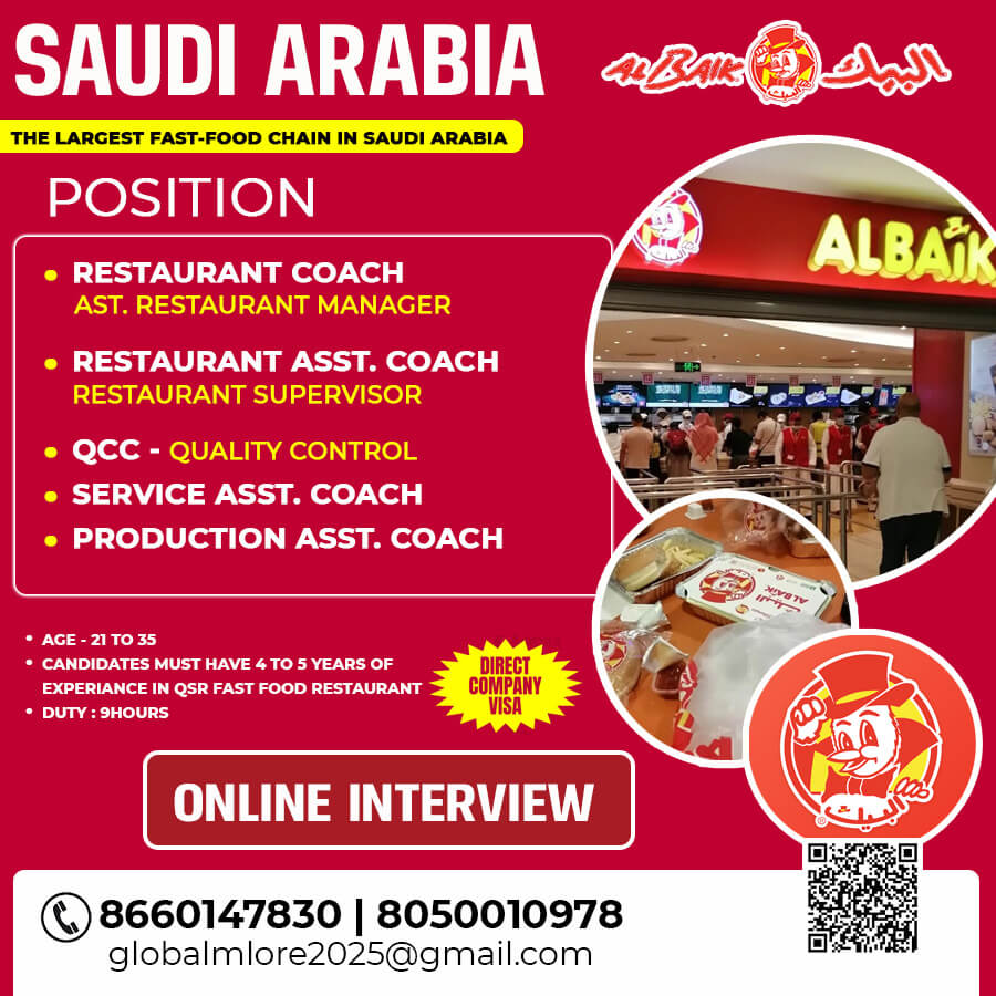 HIRING FOR ALBAIK RESTAURANT SAUDI ARABIA