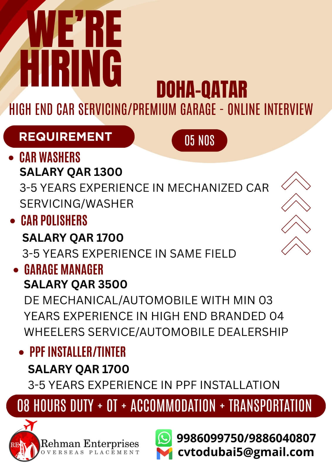 HIRING FOR HIGH END CAR SERVICING-ONLINE INTERVIEW