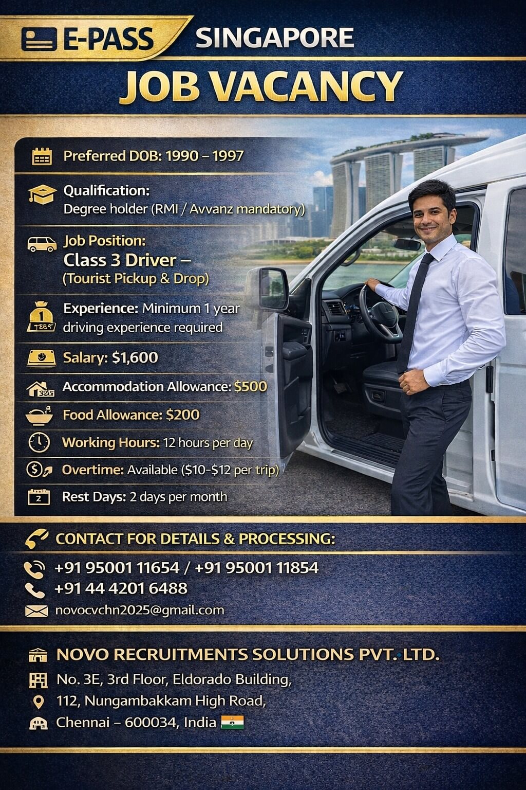 Class 3 Driver – (Tourist Pickup & Drop)