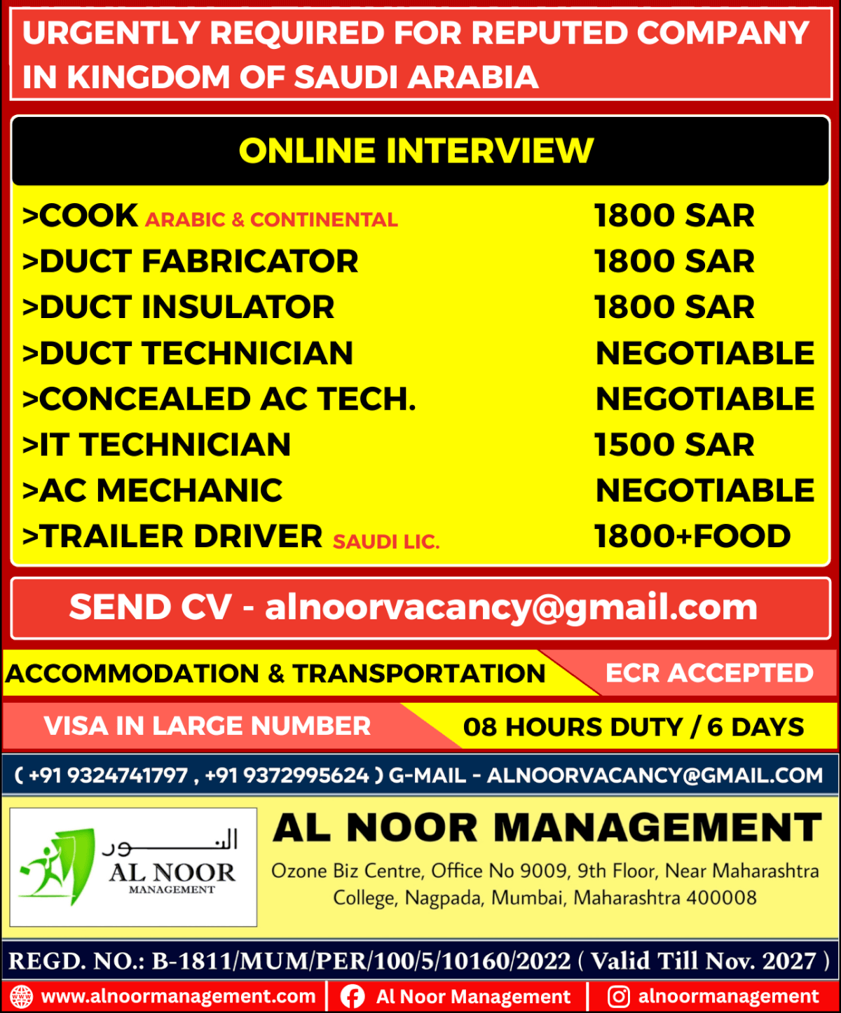URGENTLY REQUIRED FOR REPUTED COMPANY IN KINGDOM OF SAUDI ARABIA