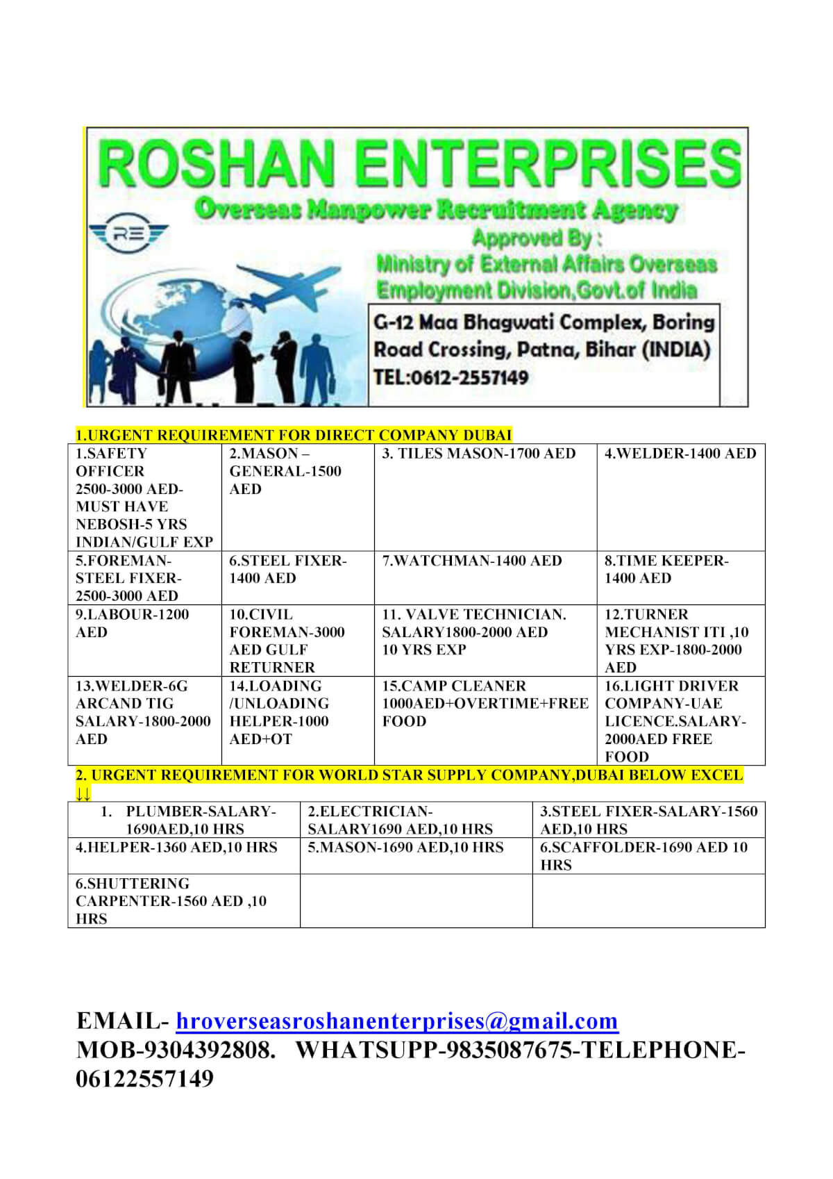 URGENT REQUIREMENT FOR UAE