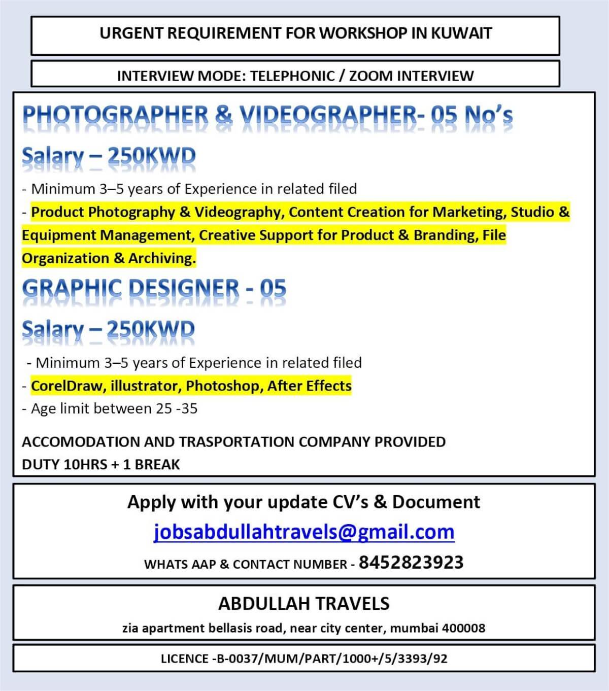 URGENT REQUIREMENT FOR WORKSHOP IN KUWAIT