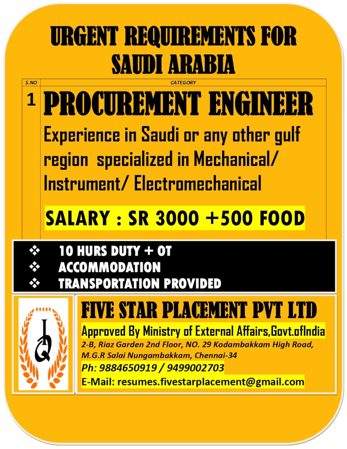 URGENT REQUIREMENT FOR SAUDI ARABIA