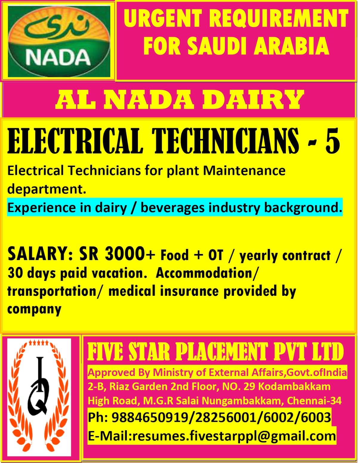 URGENT REQUIREMENT FOR SAUDI ARABIA