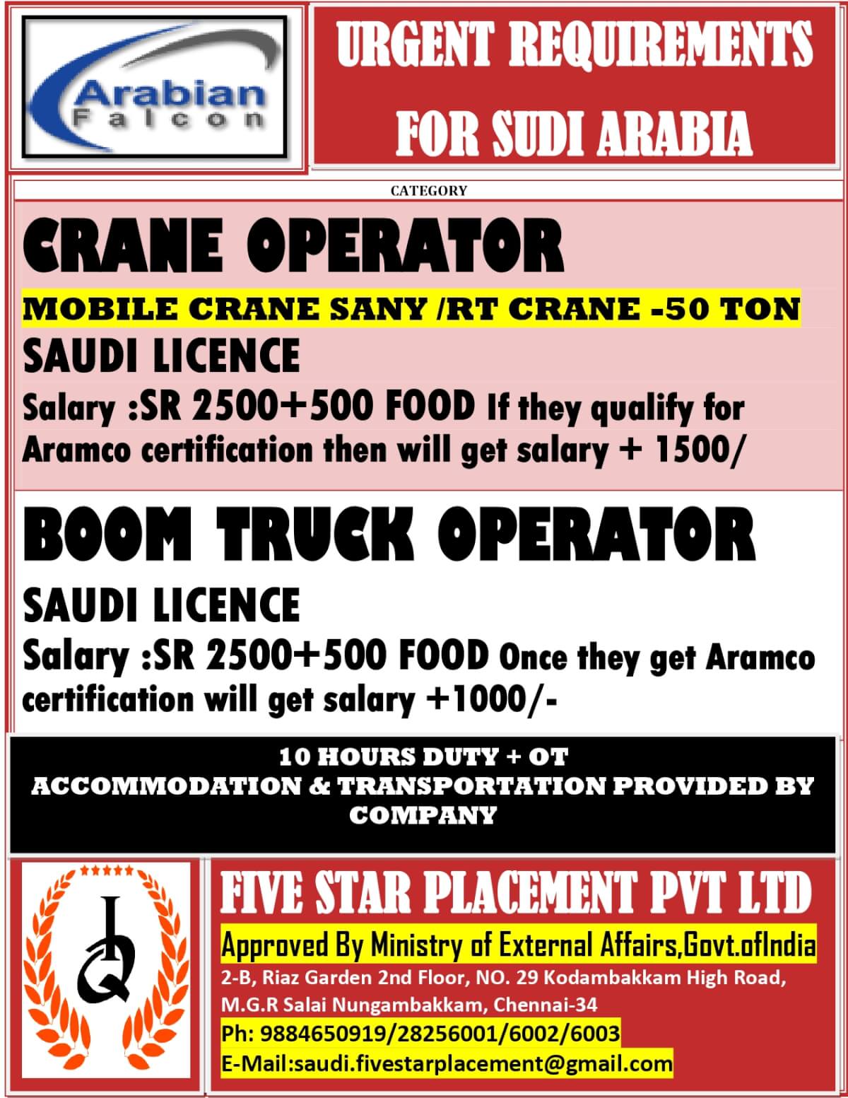 URGENT REQUIREMENT FOR SAUDI ARABIA