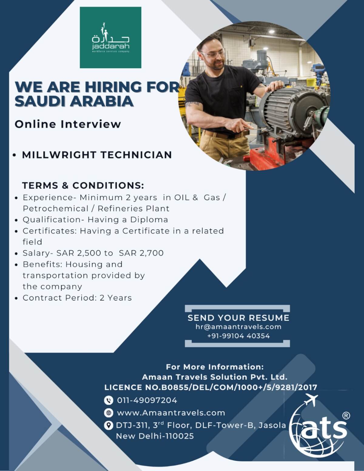 Hiring for Millwright Technician for Reputed Company in Saudi Arabia