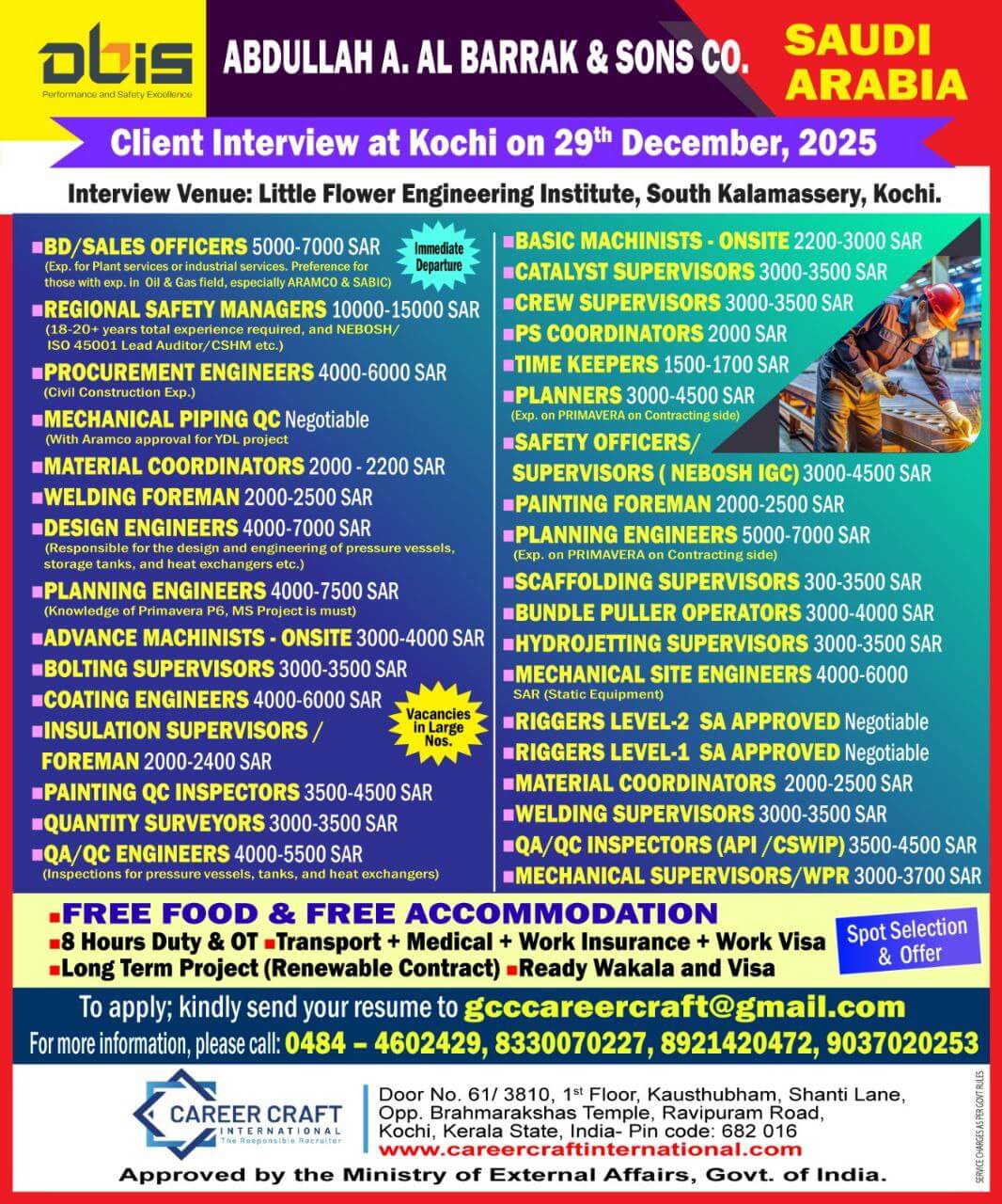 Client Interview at Kochi on 29th December, 2025 for ABIS, SAUDI ARABIA -