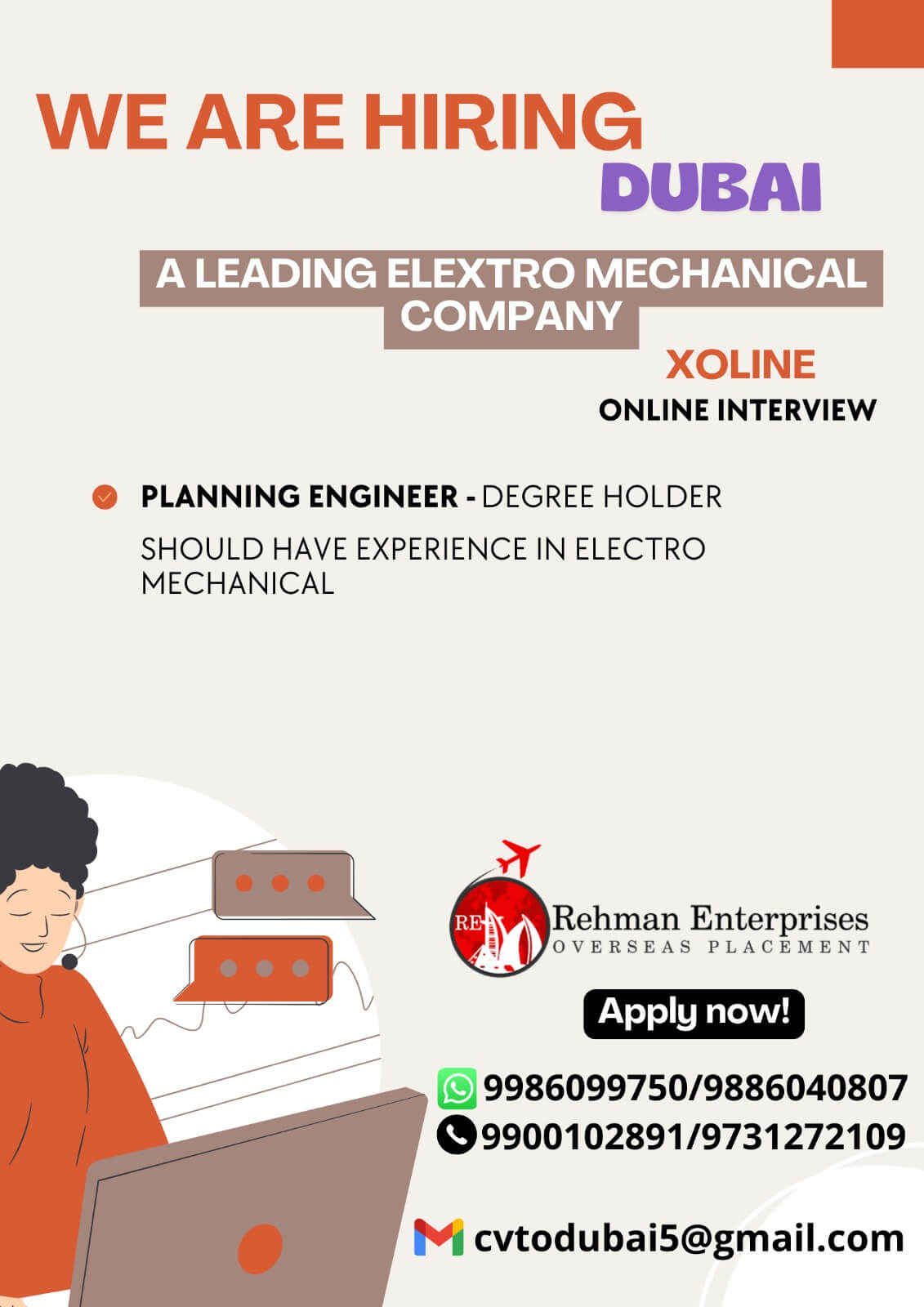 REQUIREMENT FOR A LEADING COMPANY IN DUBAI-ONLINE INTERVIEW-MECHANICAL PROJECT ENGINEER