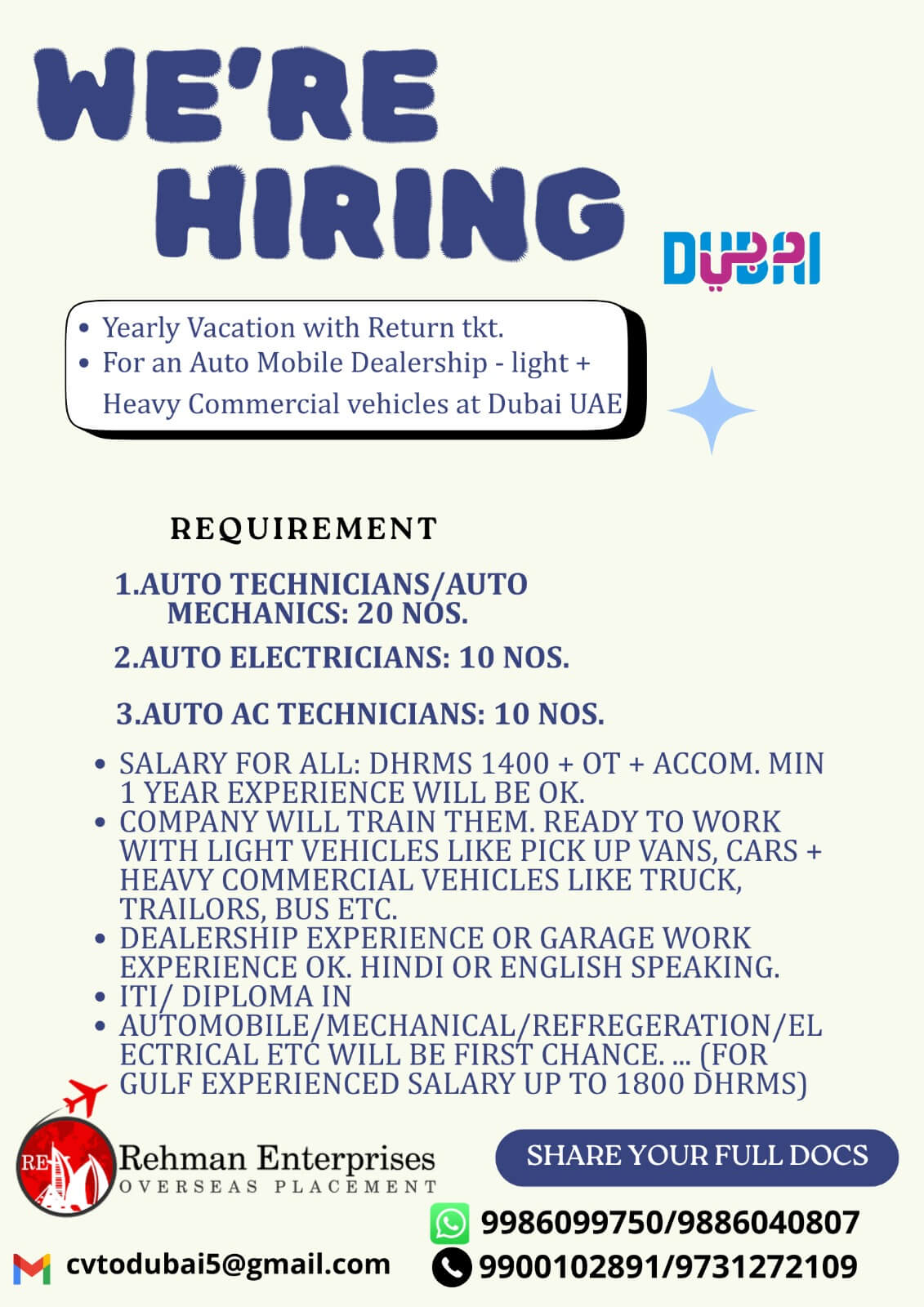 HIRING FOR AUTO MOBIL DEALERSHIP COMPANY IN DUBAI