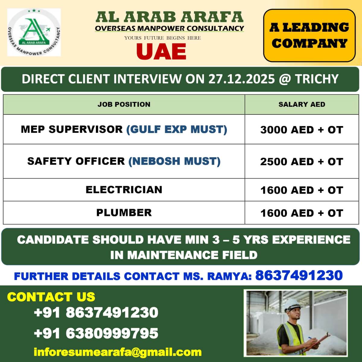 DIRECT CLIENT INTERVIEW ON 27.12.2025 @ TRICHY
