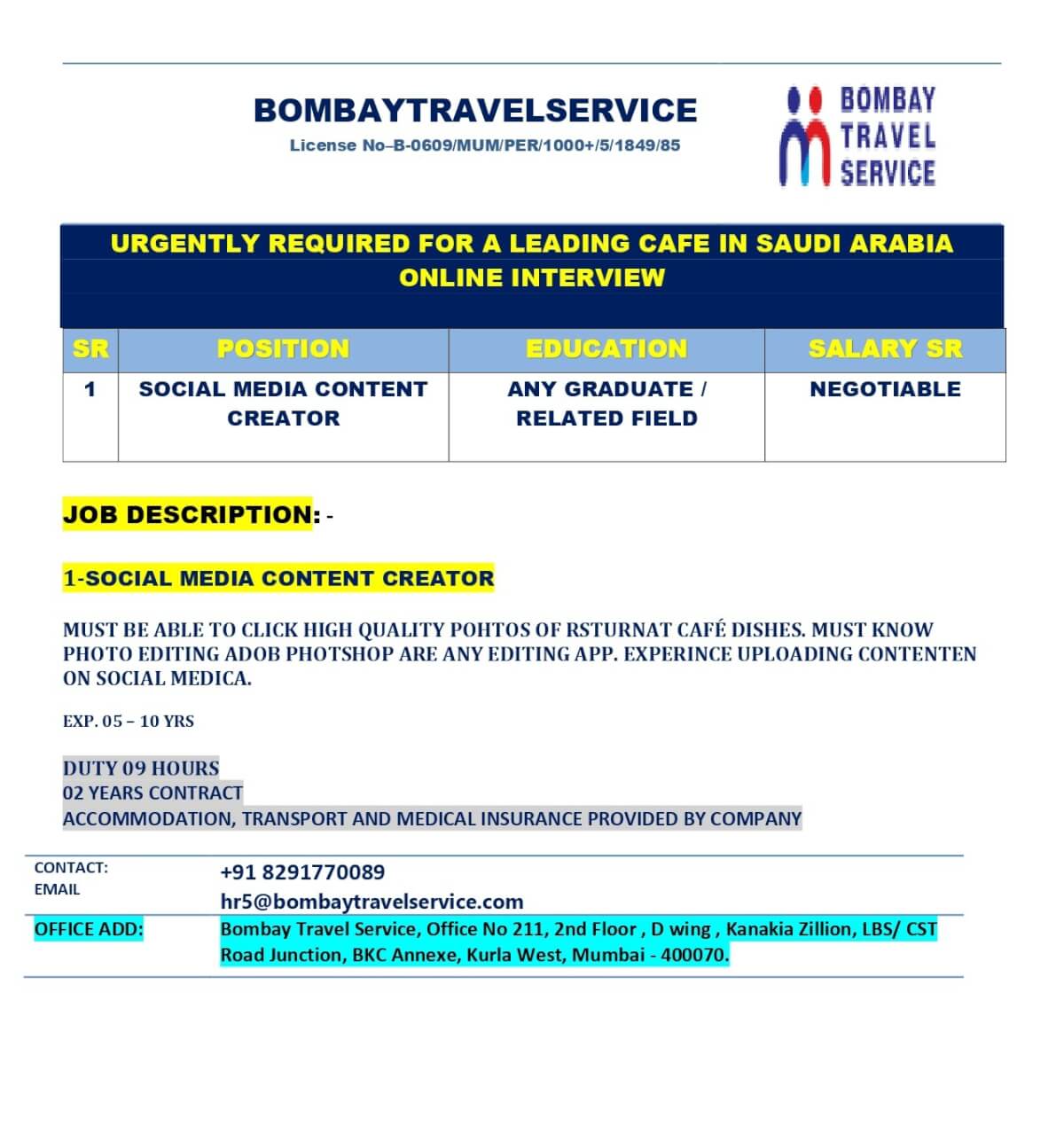 URGENTLY HIRING SOCIAL MEDIA CONTENT CREATOR FOR SAUDI ARABIA