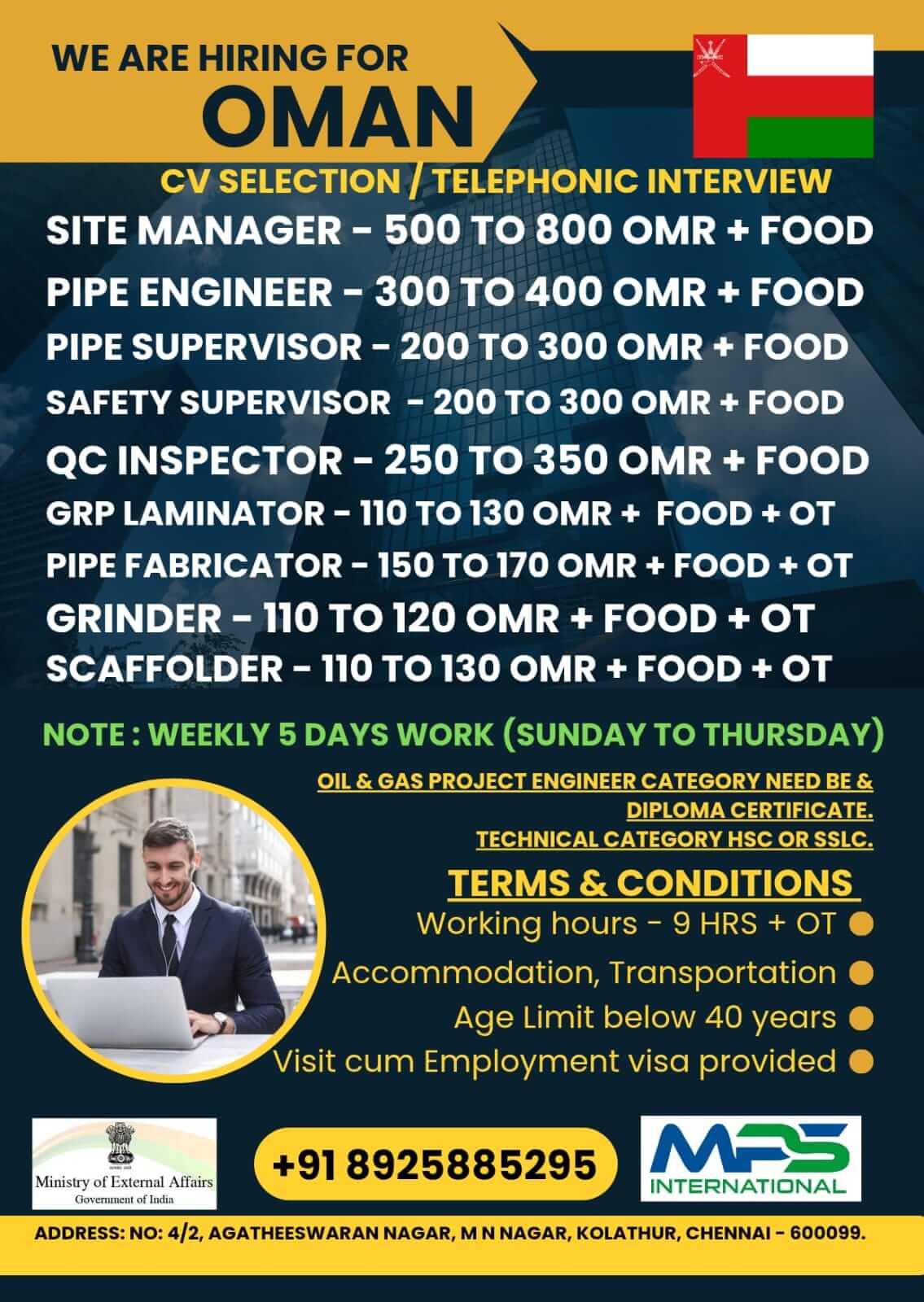 WE ARE HIRING FOR – OMAN  CV SELECTION / TELEPHONIC INTERVIEW