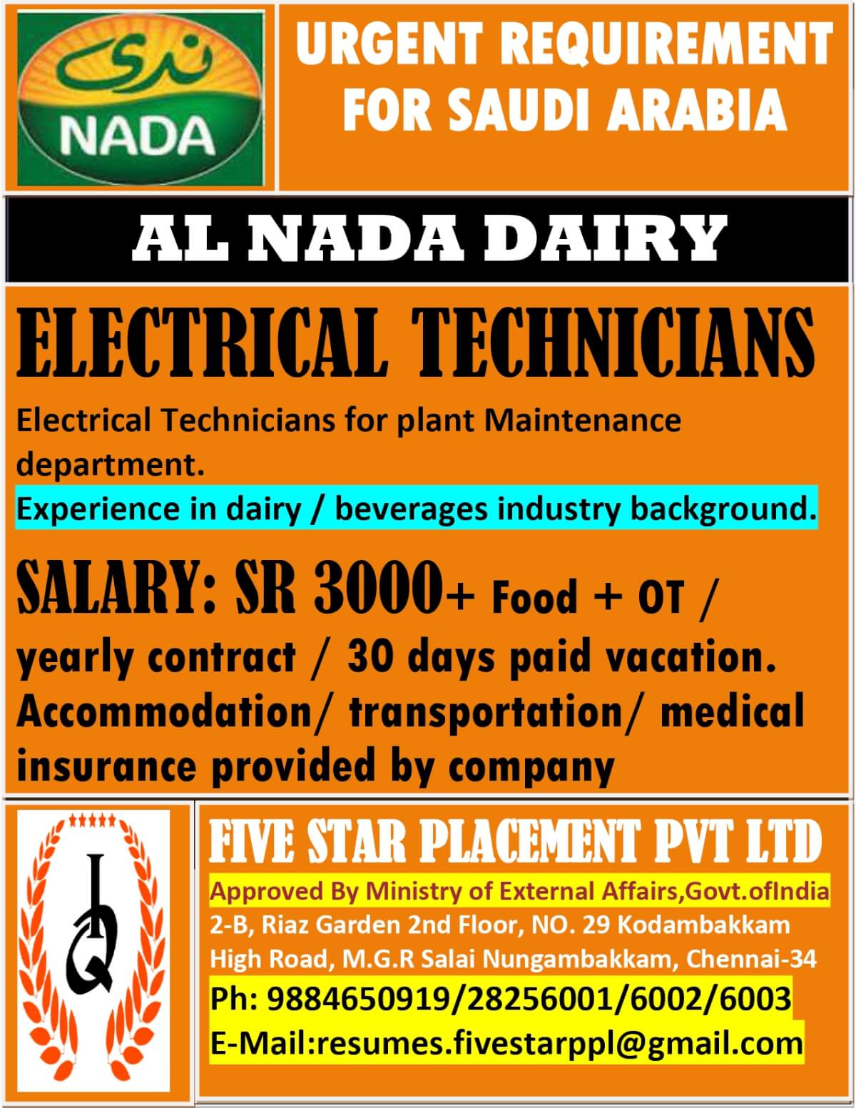 URGENT REQUIREMENT FOR SAUDI ARABIA