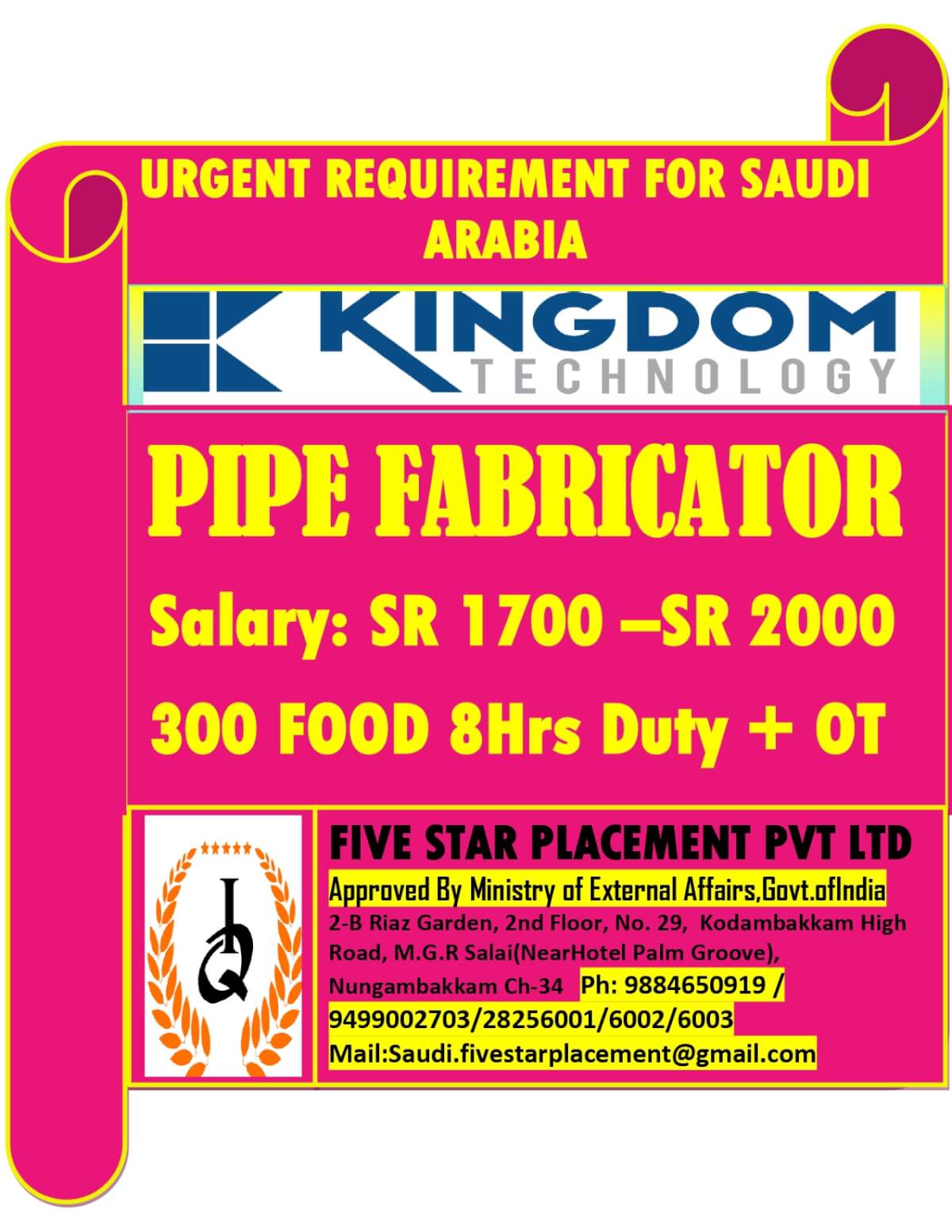 URGENT REQUIREMENT FOR SAUDI ARABIA