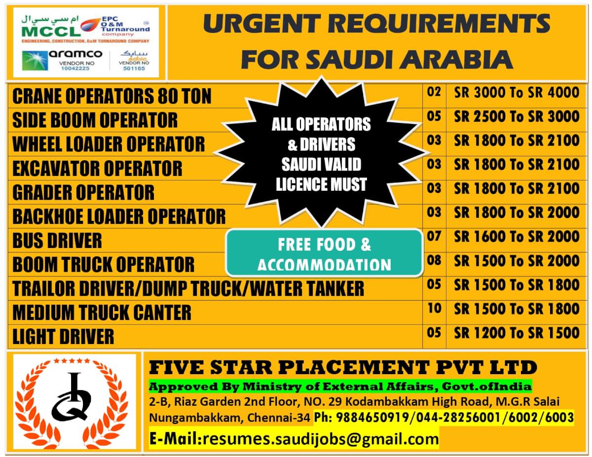 URGENT REQUIREMENT FOR SAUDI ARABIA