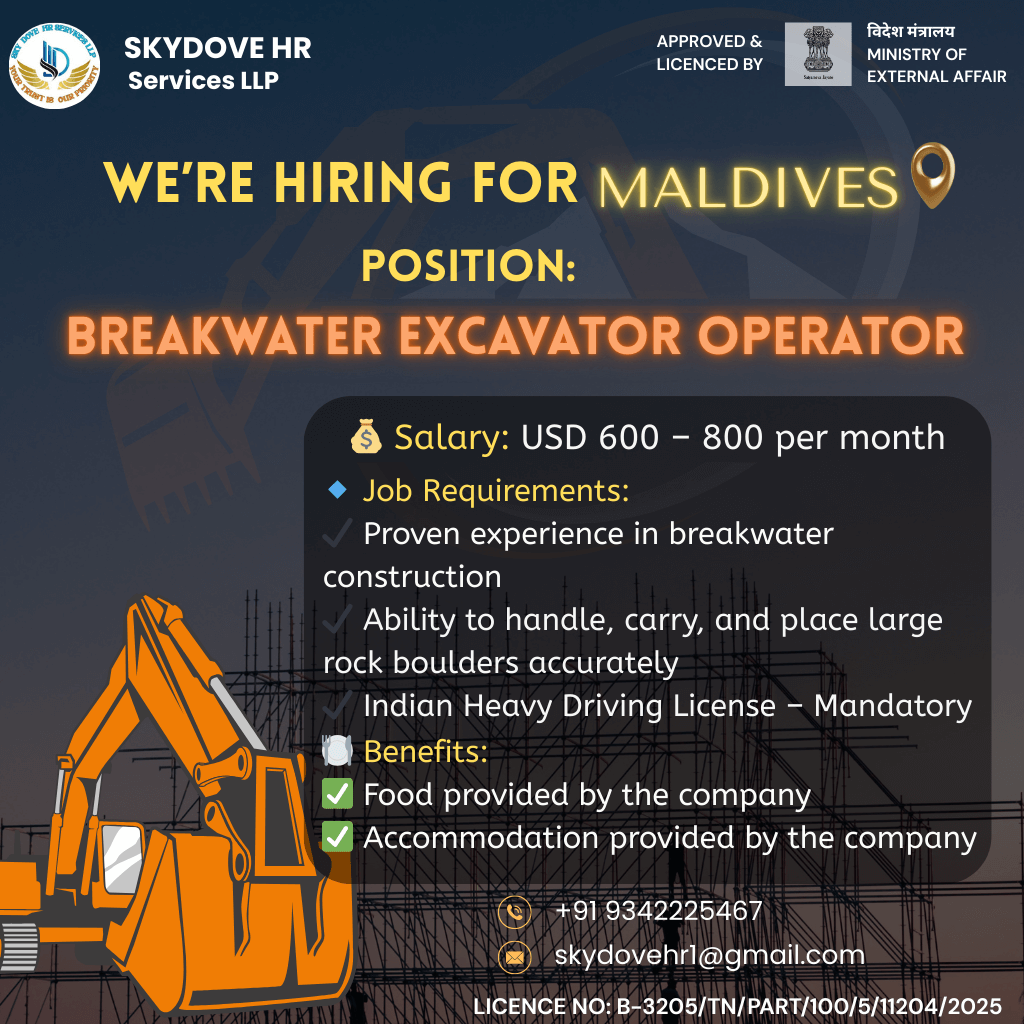 MALDIVES JOB OPPORTUNITY FOR EXCAVATOR OPERATORS!