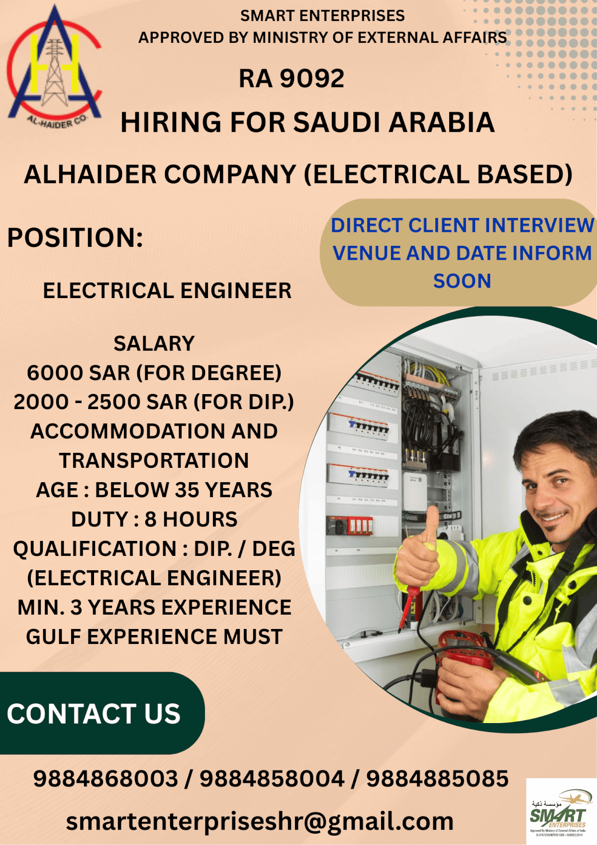 URGENT REQUIREMENT FOR SAUDI ARABIA