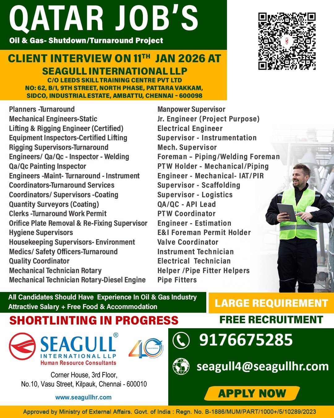 FREE & VERY URGENT REQUIREMENTS FOR OIL & GAS SHUTDOWN PROJECT AT QATAR