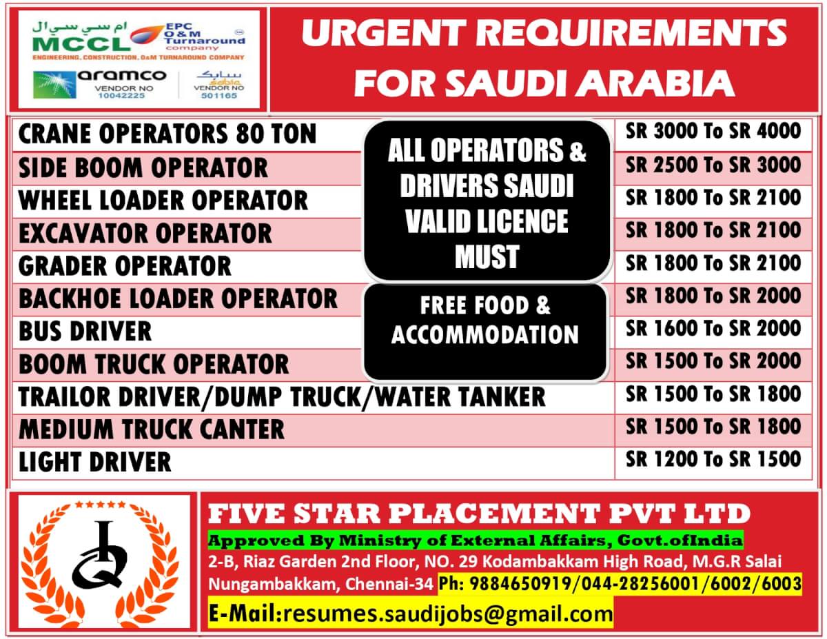 URGENT REQUIREMENT FOR SAUDI ARABIA