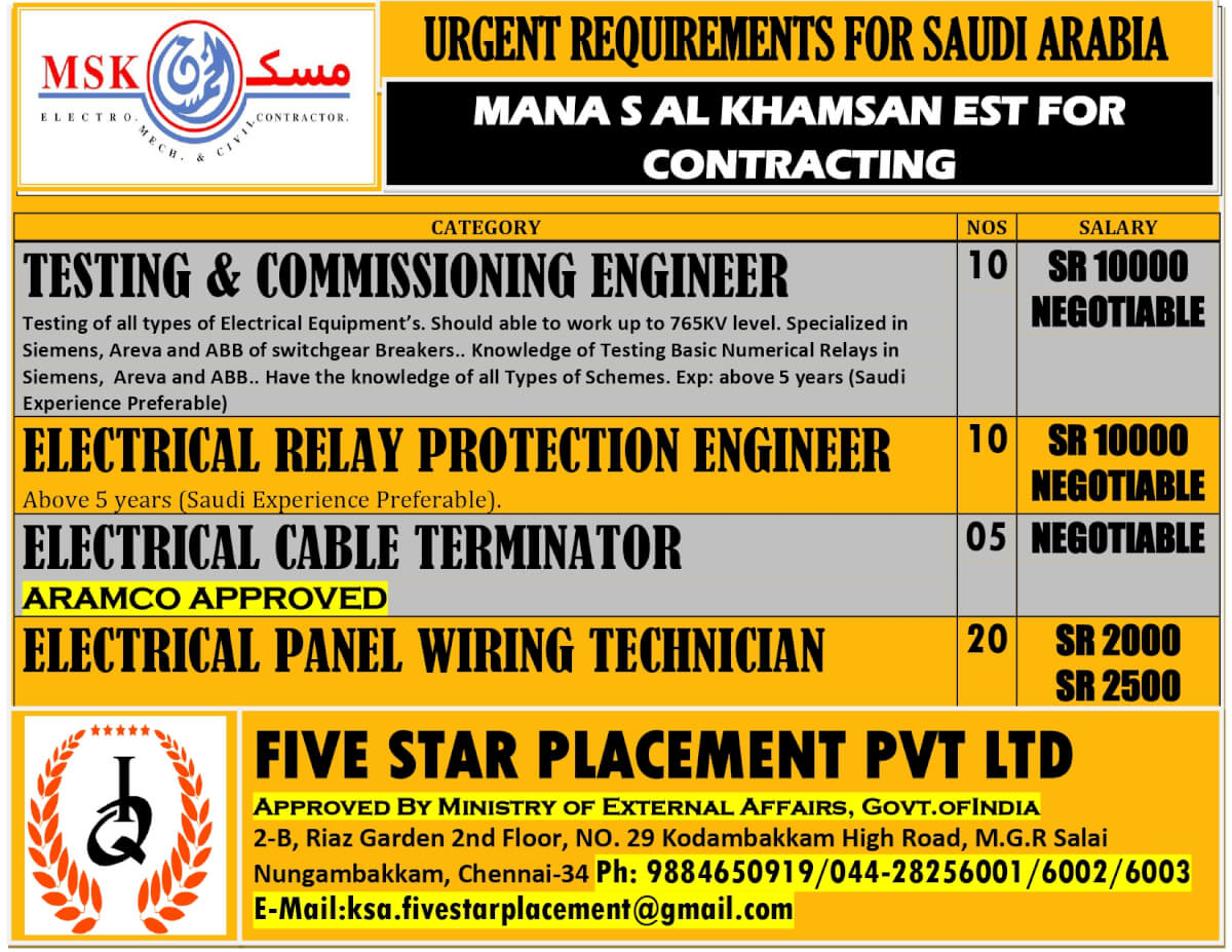URGENT REQUIREMENT FOR SAUDI ARABIA