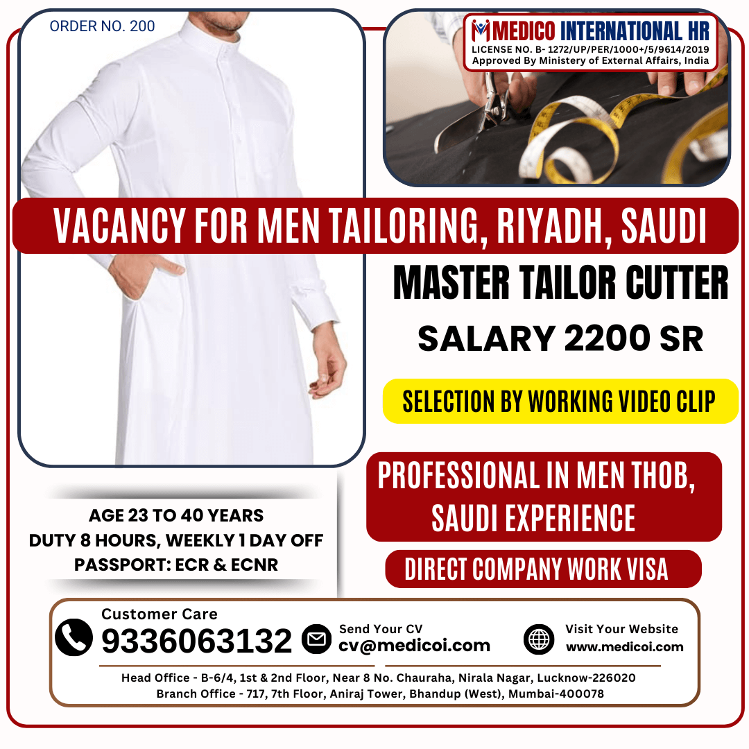 Master Tailor Cutter (Men Thob Saudi Exp.)