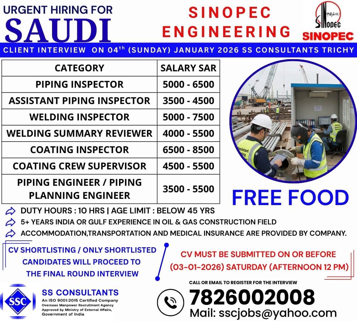 Sinopec Saudi Engineering Jobs 2026 | Urgent Hiring for Piping, Welding & Planning Engineers