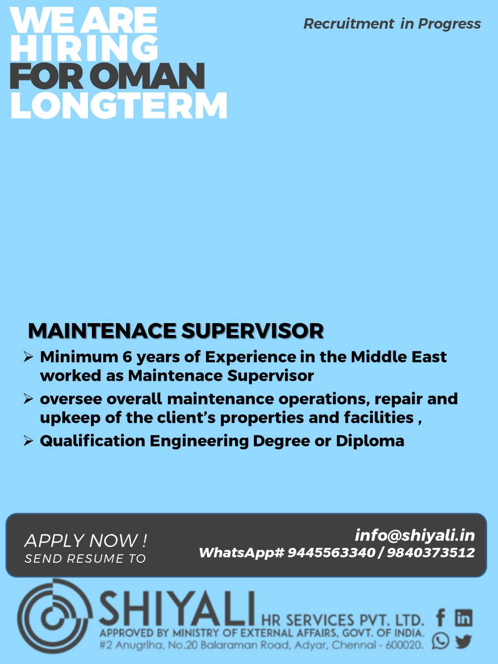 Maintenance Supervisor