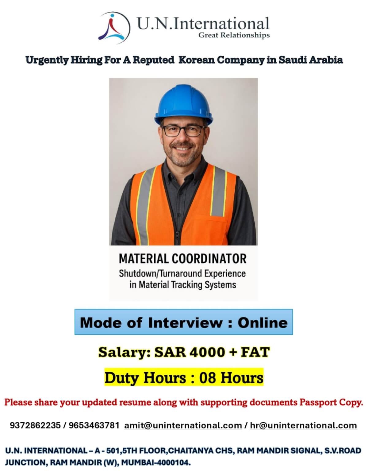 Material Coordinator - Short Term Projects - Saudi Arabia Material Coordinator - Short Term Projects - Saudi Arabia