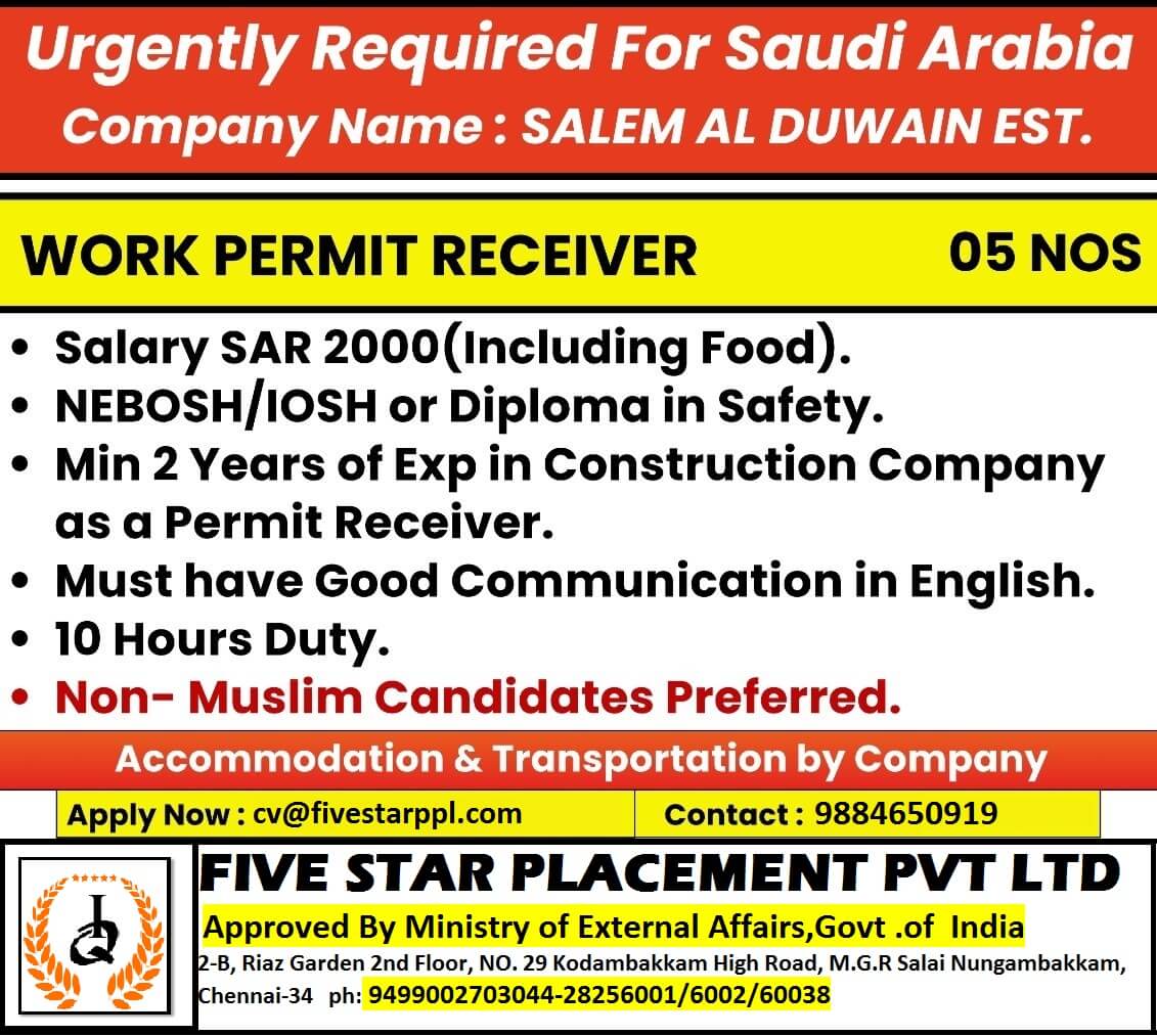 URGENT REQUIREMENT FOR SAUDI ARABIA