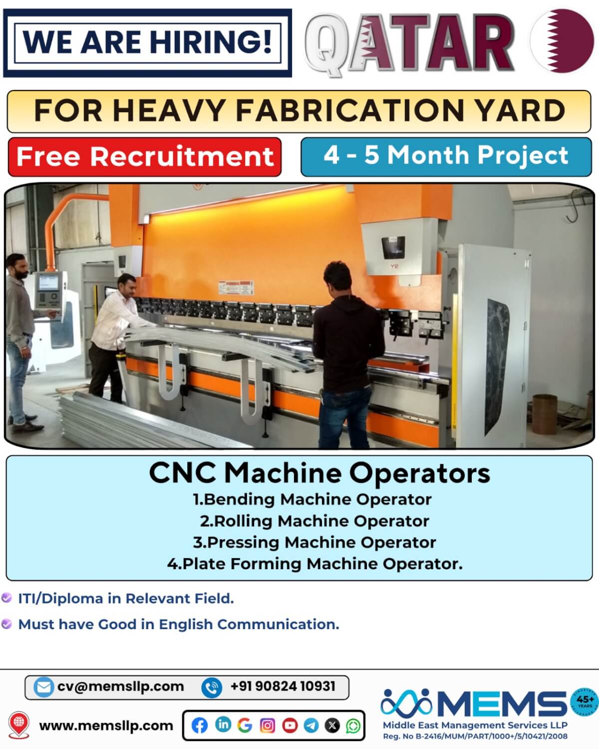We are hiring for Heavy Fabrication Yard in QATAR