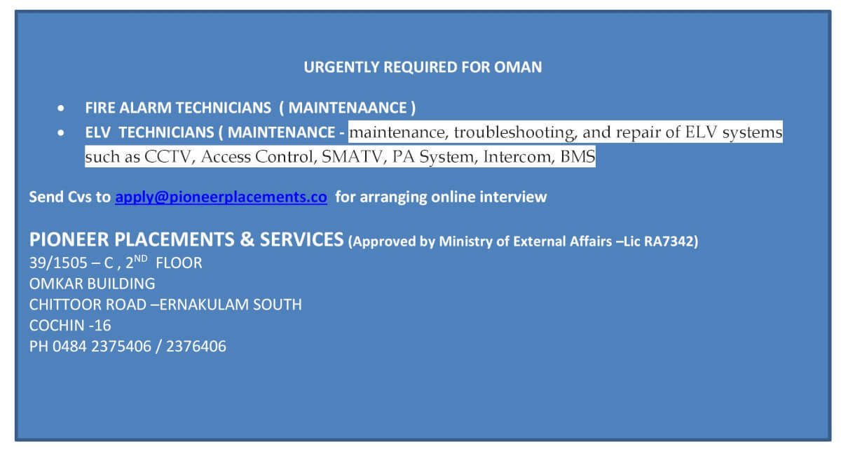 FIRE ALARM AND ELV TECHNICIANS