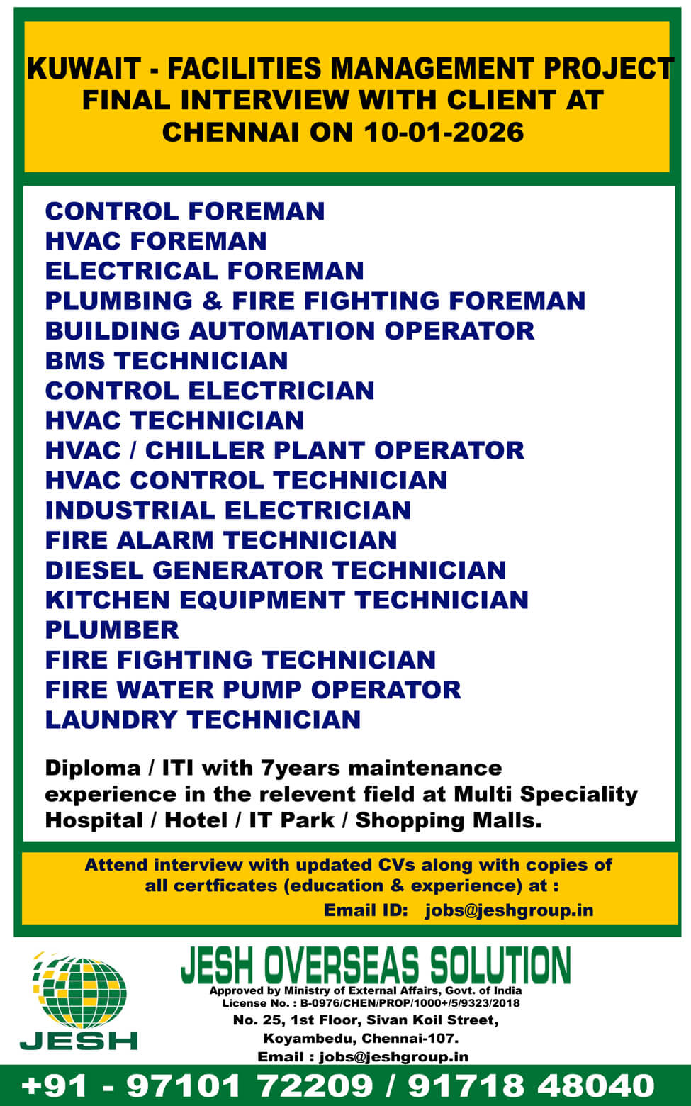 Engineers, Supervisors, Forman and Technicians Engineers, Supervisors, Forman and Technicians