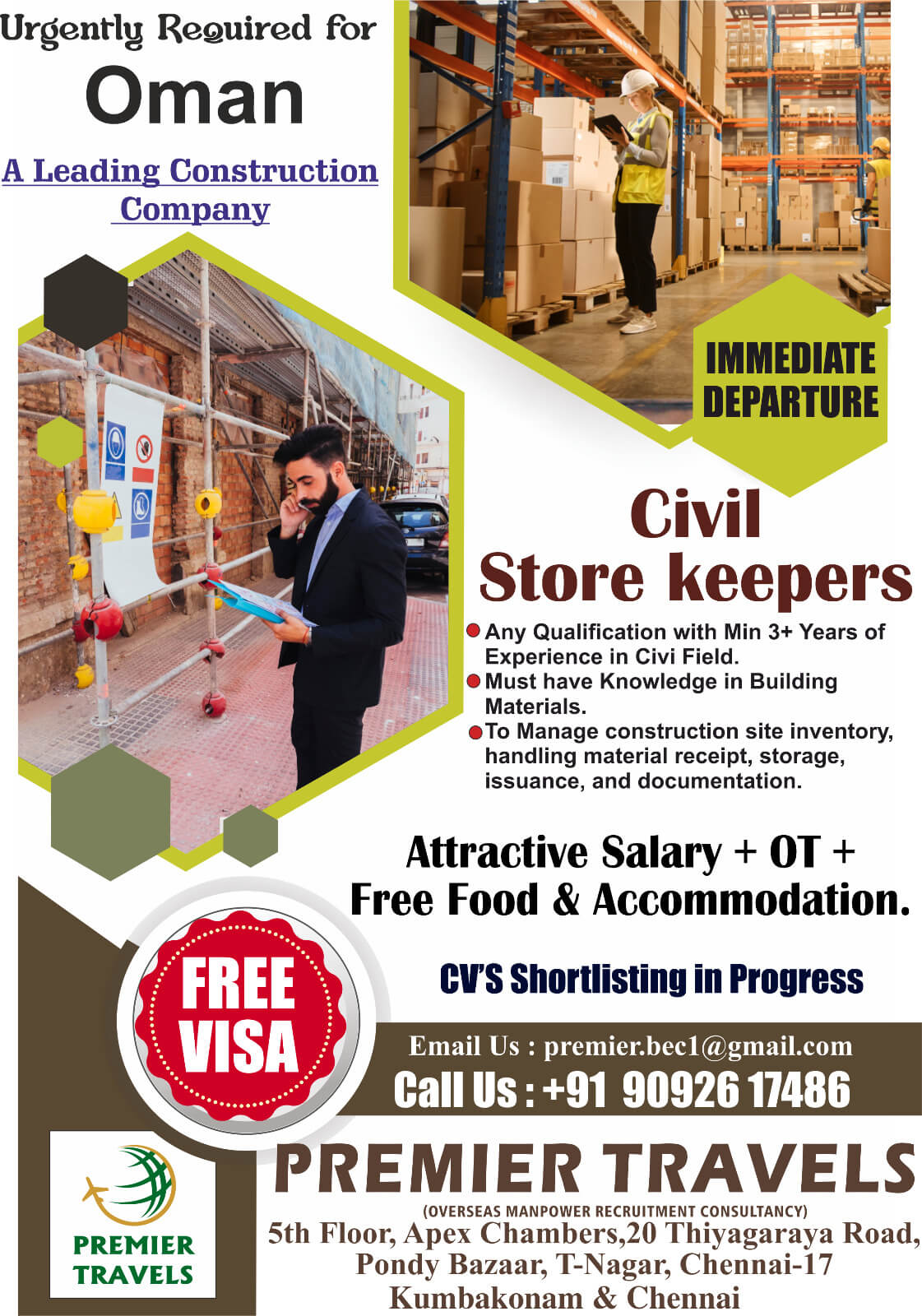 Urgently Requirement For civil Store Keeper