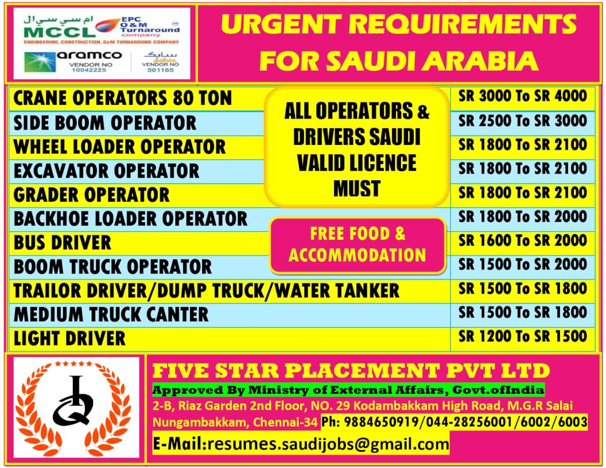 URGENT REQUIREMENT FOR SAUDI ARABIA