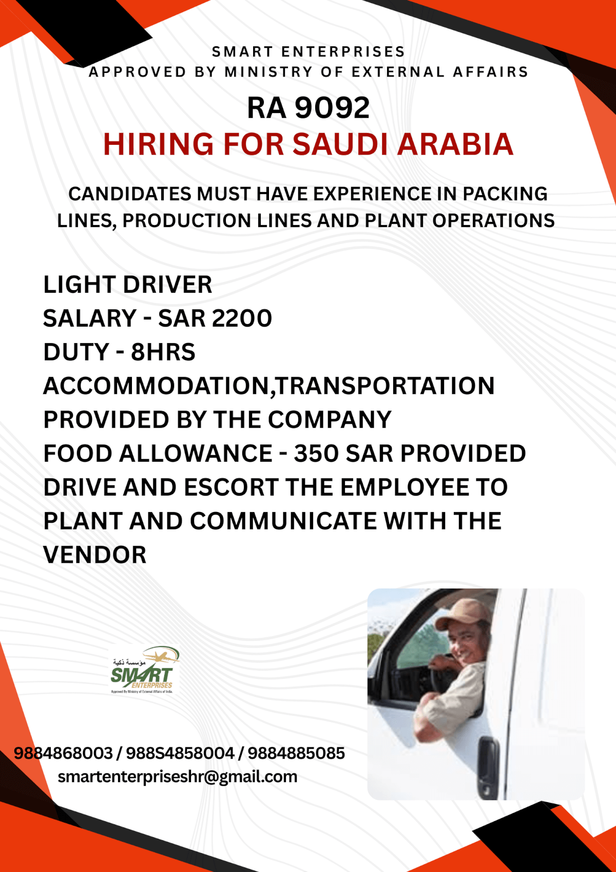 HIRING FOR SAUDI ARABIA