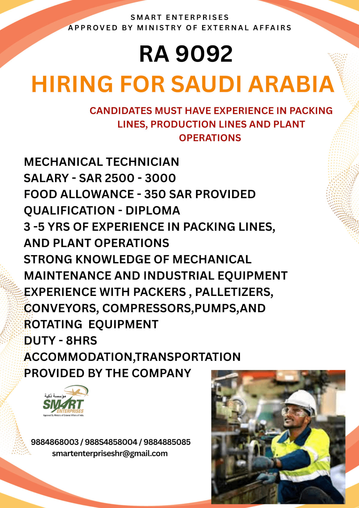 HIRING FOR SAUDI ARABIA