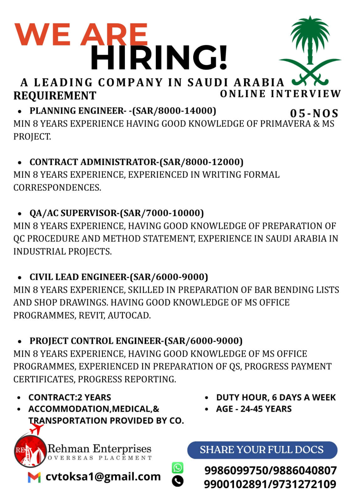 REQUIREMENT FOR A LEADING COMPANY IN SAUDI ARABIA REQUIREMENT FOR A LEADING COMPANY IN SAUDI ARABIA