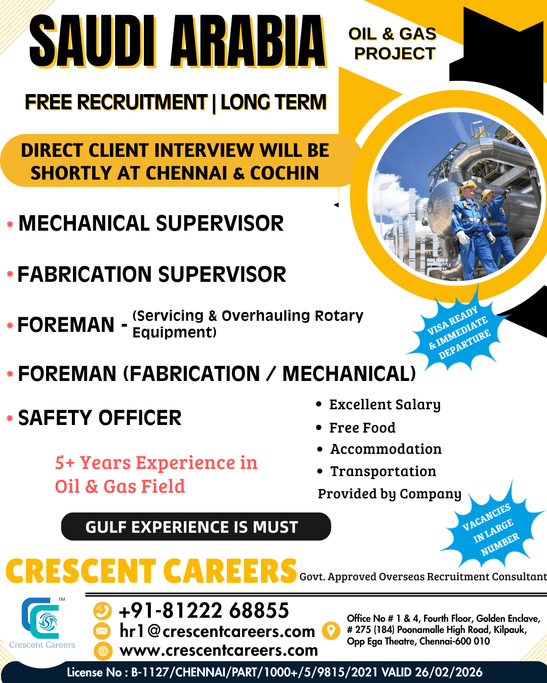 FREE RECRUITMENT - MECHANICAL SUPERVISOR / FOREMAN FREE RECRUITMENT - MECHANICAL SUPERVISOR / FOREMAN