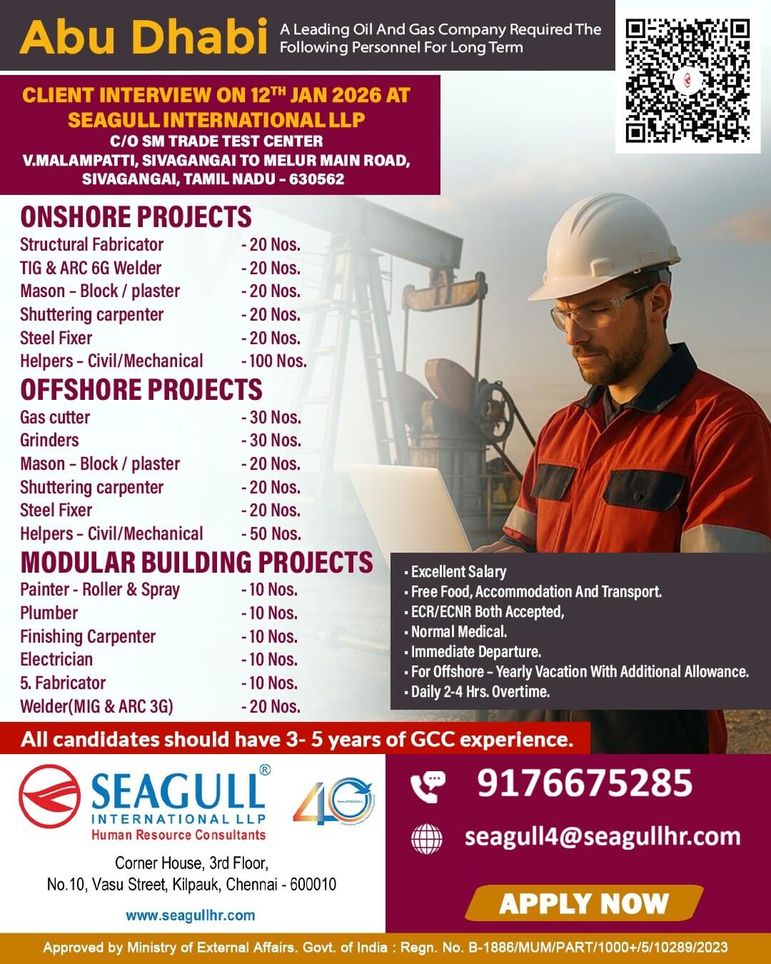 VERY URGENT REQUIREMENT FOR OIL & GAS OFFSHORE & ONSHORE & BUILDING PROJECT FOR ABU DHABI - UAE