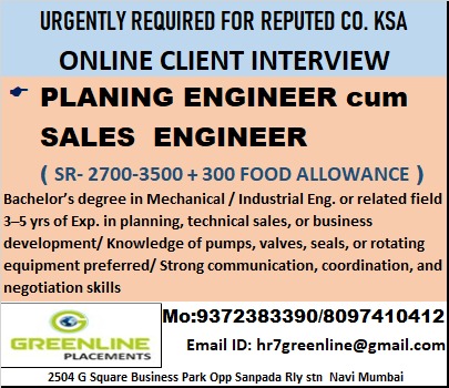 URGENTLY REQUIRED FOR REPUTED CO. KSA
